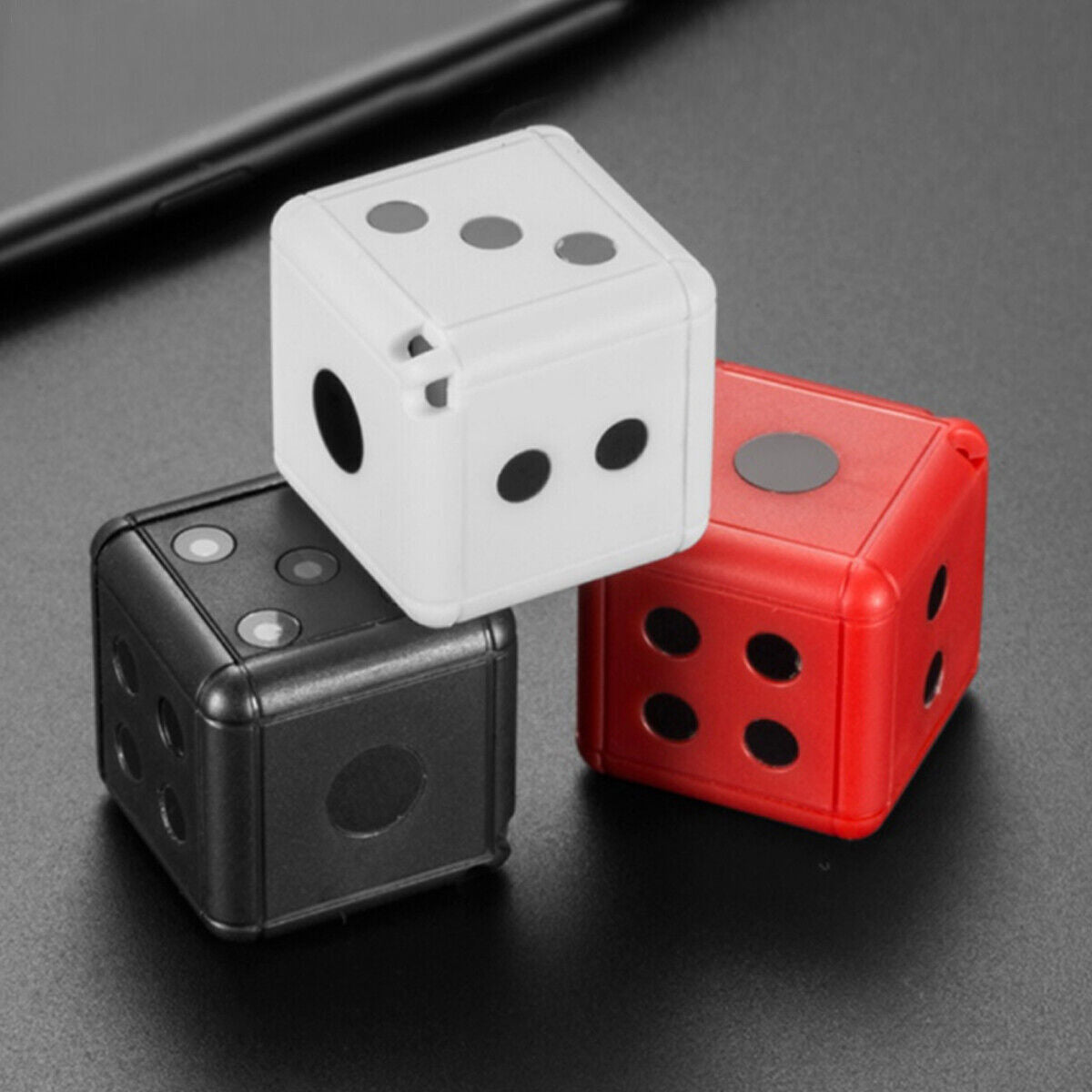 Mini Dice Camera for home security featuring night vision and motion detection capabilities, designed in a compact dice shape.