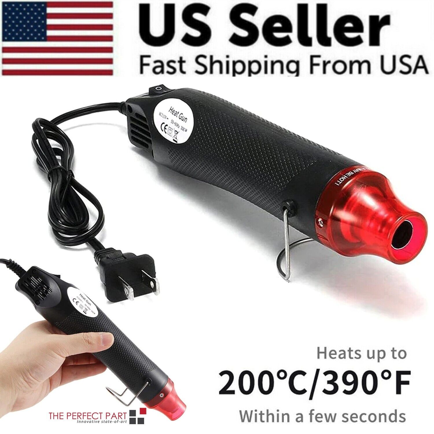 Mini Heat Gun DIY Electric Nozzles Tool with ergonomic design and stainless steel stand for easy crafting and embossing.