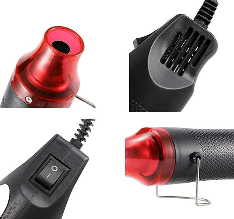 Mini Heat Gun DIY Electric Nozzles Tool with ergonomic design and stainless steel stand for easy crafting and embossing.