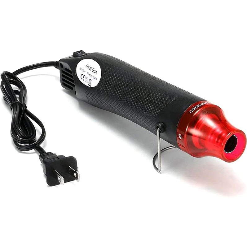 Mini Heat Gun DIY Electric Nozzles Tool with ergonomic design and stainless steel stand for easy crafting and embossing.