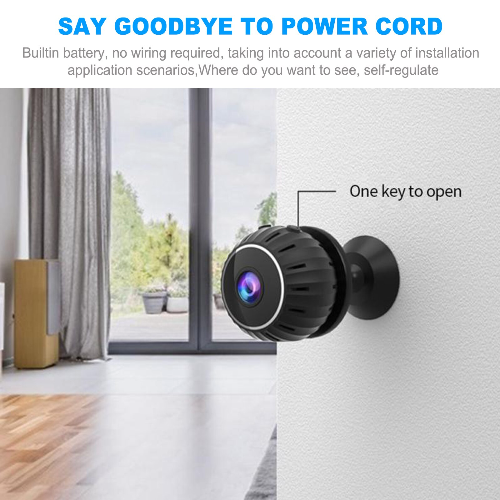 Mini Hidden Spy Nanny Camera in black, showcasing its compact design and features for home security and monitoring.