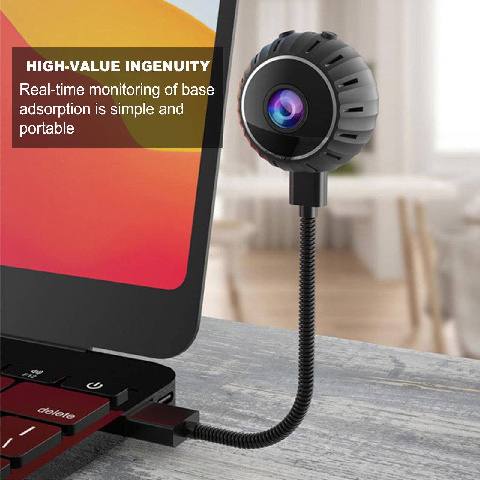 Mini Hidden Spy Nanny Camera in black, showcasing its compact design and features for home security and monitoring.