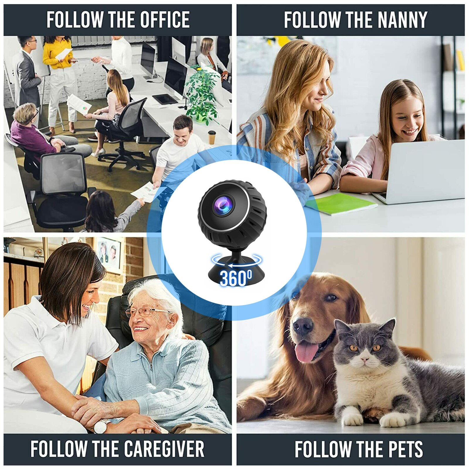 Mini Hidden Spy Nanny Camera in black, showcasing its compact design and features for home security and monitoring.