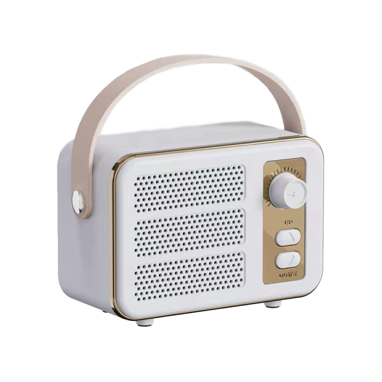 Mini Retro HIFI Level Stereo Sound Handheld Portable Bluetooth speaker with leather handle and knob design, showcasing its compact size and vintage style.
