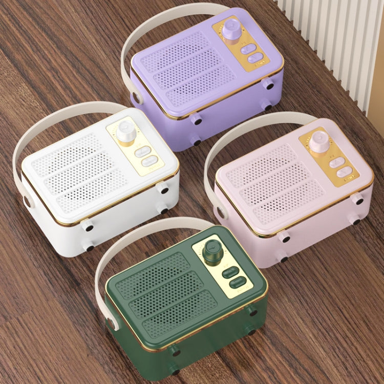Mini Retro HIFI Level Stereo Sound Handheld Portable Bluetooth speaker with leather handle and knob design, showcasing its compact size and stylish finish.
