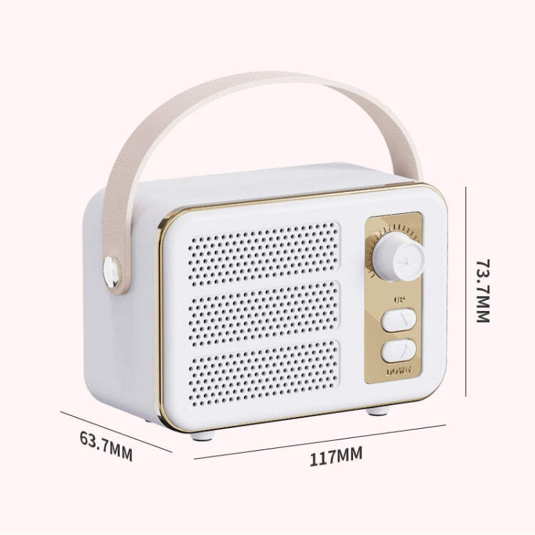 Mini Retro HIFI Level Stereo Sound Handheld Portable Bluetooth speaker with leather handle and knob design, showcasing its compact size and stylish finish.
