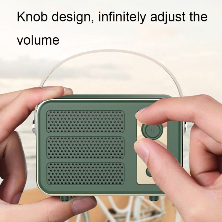 Mini Retro HIFI Level Stereo Sound Handheld Portable Bluetooth speaker with leather handle and knob design, showcasing its compact size and stylish finish.