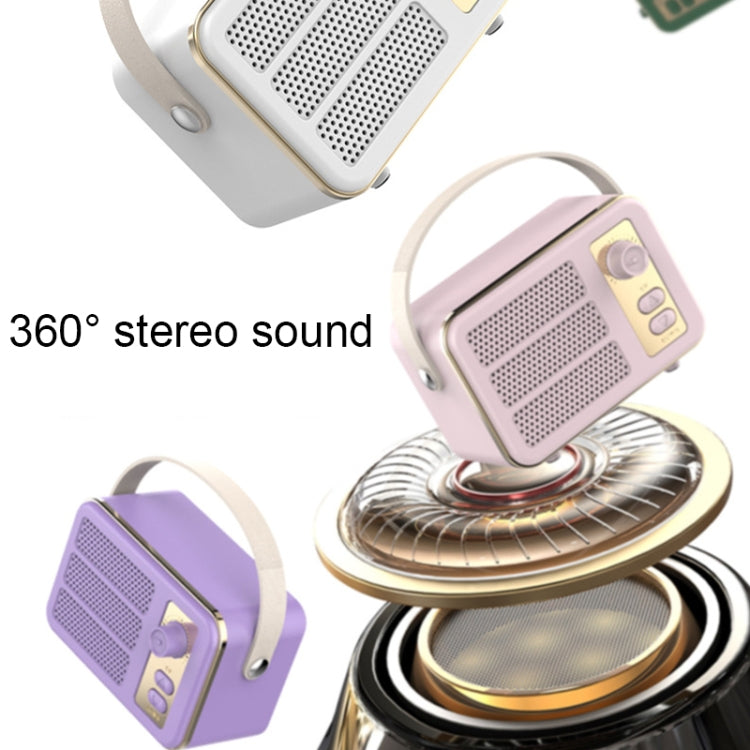 Mini Retro HIFI Level Stereo Sound Handheld Portable Bluetooth speaker with leather handle and knob design, showcasing its compact size and stylish finish.