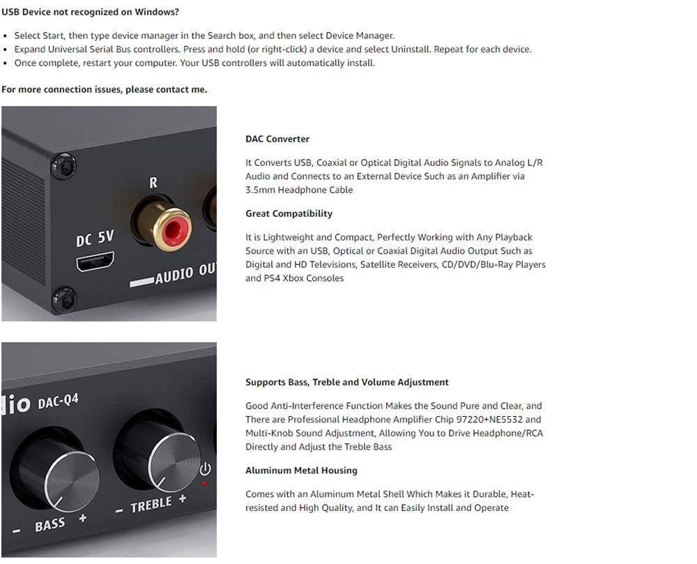 Mini Stereo USB Gaming DAC and Headphone Amplifier with USB, RCA, and headphone jack connections, designed for enhanced audio performance.