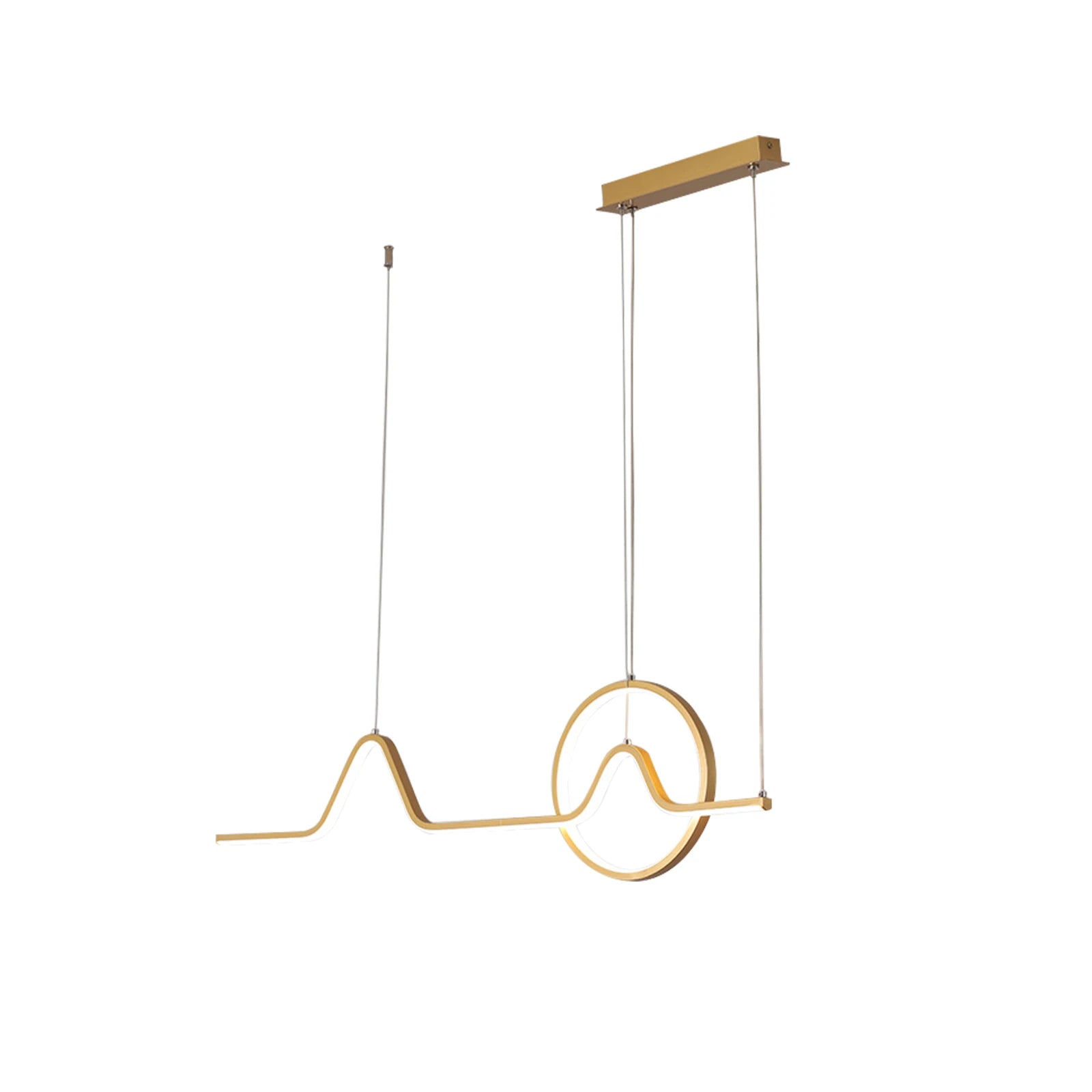 Modern LED chandelier ceiling light pendant lamp, showcasing adjustable height and sleek design, perfect for dining rooms.