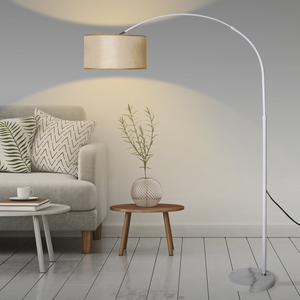 Modern LED Floor Lamp with height adjustment and solid marble base, elegantly designed for stylish home decor.
