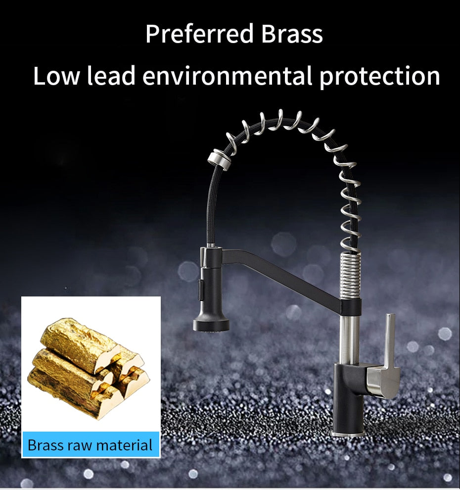 Modern polished chrome brass kitchen sink faucet with pull-out spray and single handle design, showcasing its sleek and contemporary style.