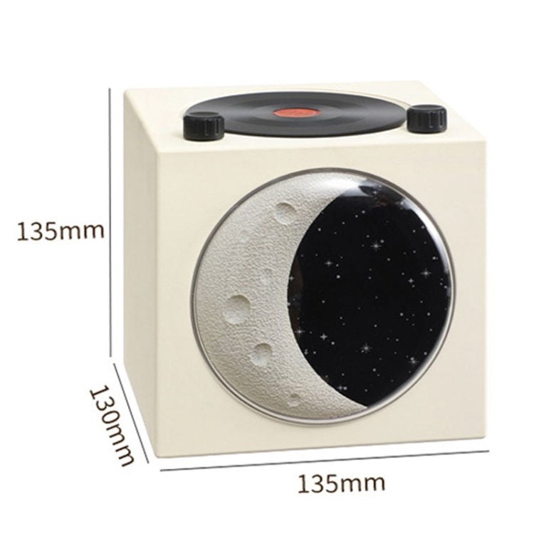 Moon Starry Sky Atmosphere Light Bluetooth Speaker with warm starry sky projection and retro vinyl record design.