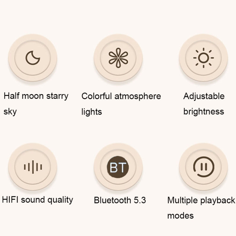 Moon Starry Sky Atmosphere Light Bluetooth Speaker with warm starry sky projection and retro vinyl record design.