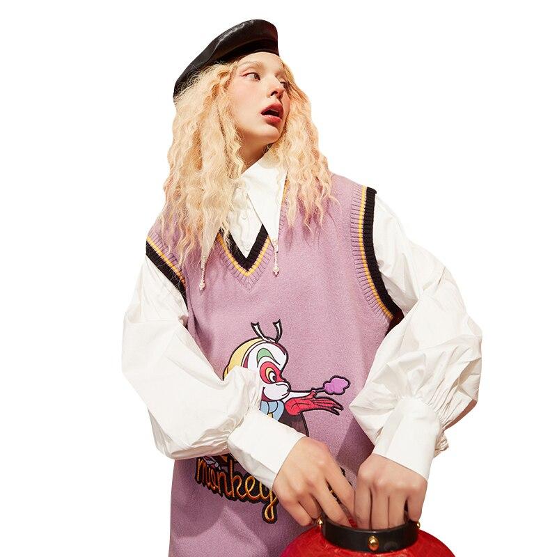 A stylish Monkey King Print Casual 2-IN-1 Dress for women featuring vintage lantern sleeves and a knee-length design in purple.