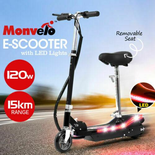 Monvelo Folding Electric Scooter in blue color with LED lights, showcasing its sleek design and anti-skid tyres.