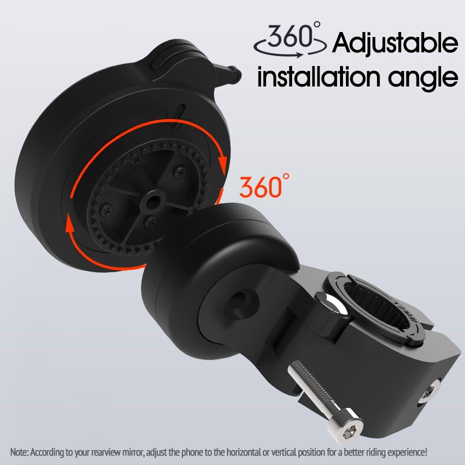 Motorcycle Electric Vehicle Phone Navigation Holder mounted on a rearview mirror, securely holding a smartphone.