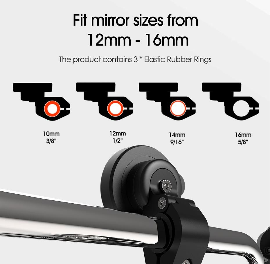 Motorcycle Electric Vehicle Phone Navigation Holder mounted on a rearview mirror, securely holding a smartphone.