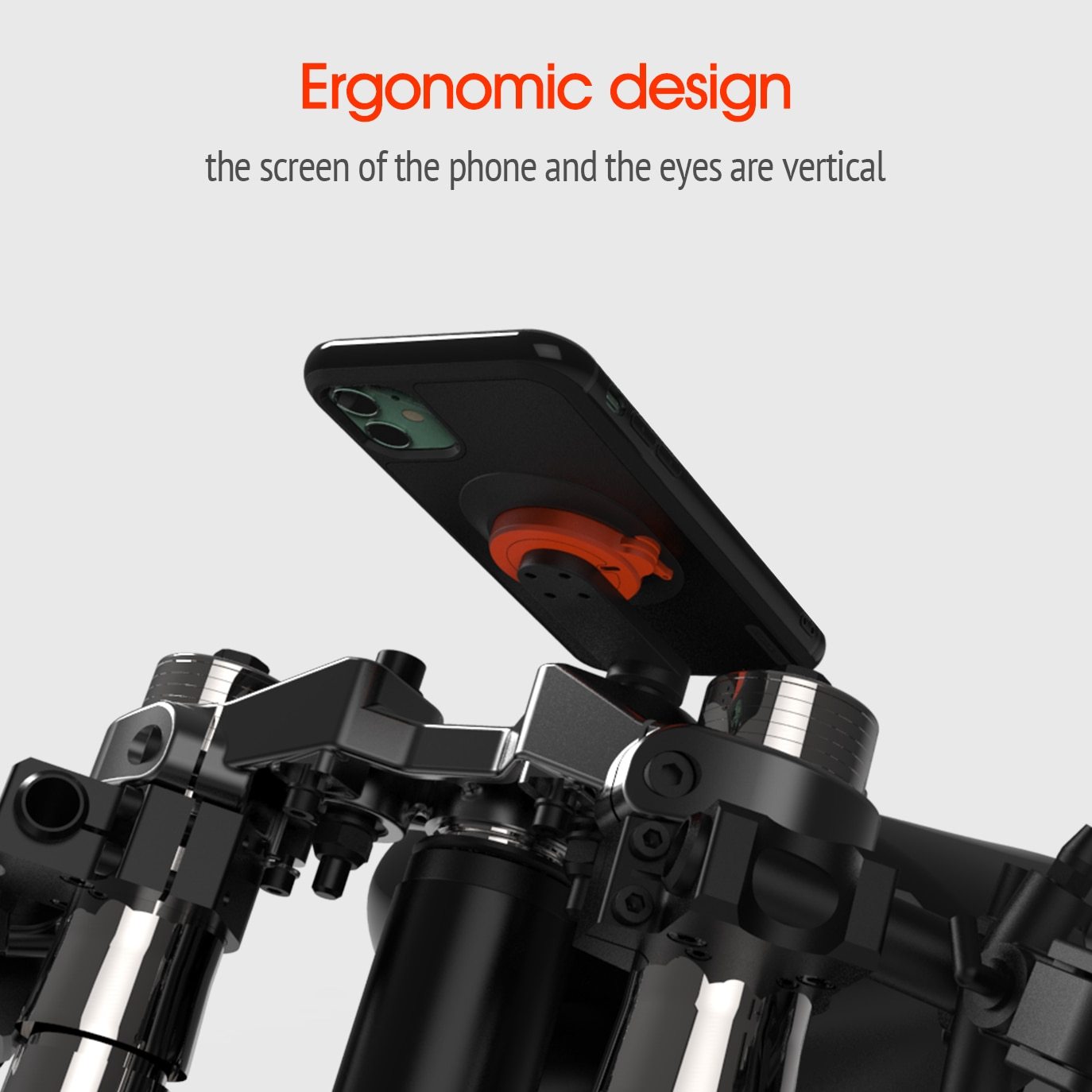 Motorcycle phone holder designed for iPhone 11 Pro, featuring a shockproof case and universal mount for secure attachment to bike handlebars.