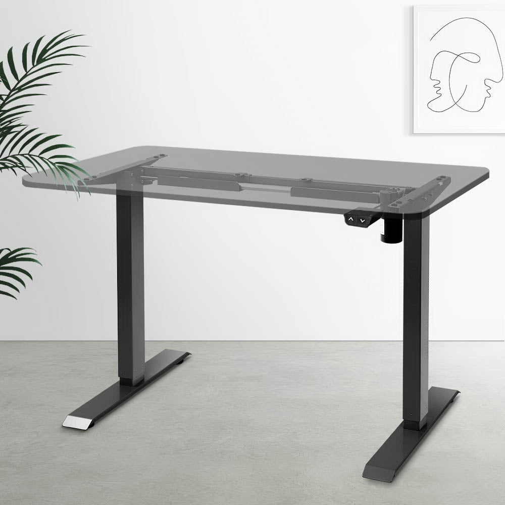 Motorised Adjustable Desk Frame in black, showcasing its sleek design and adjustable features for ergonomic workspace solutions.