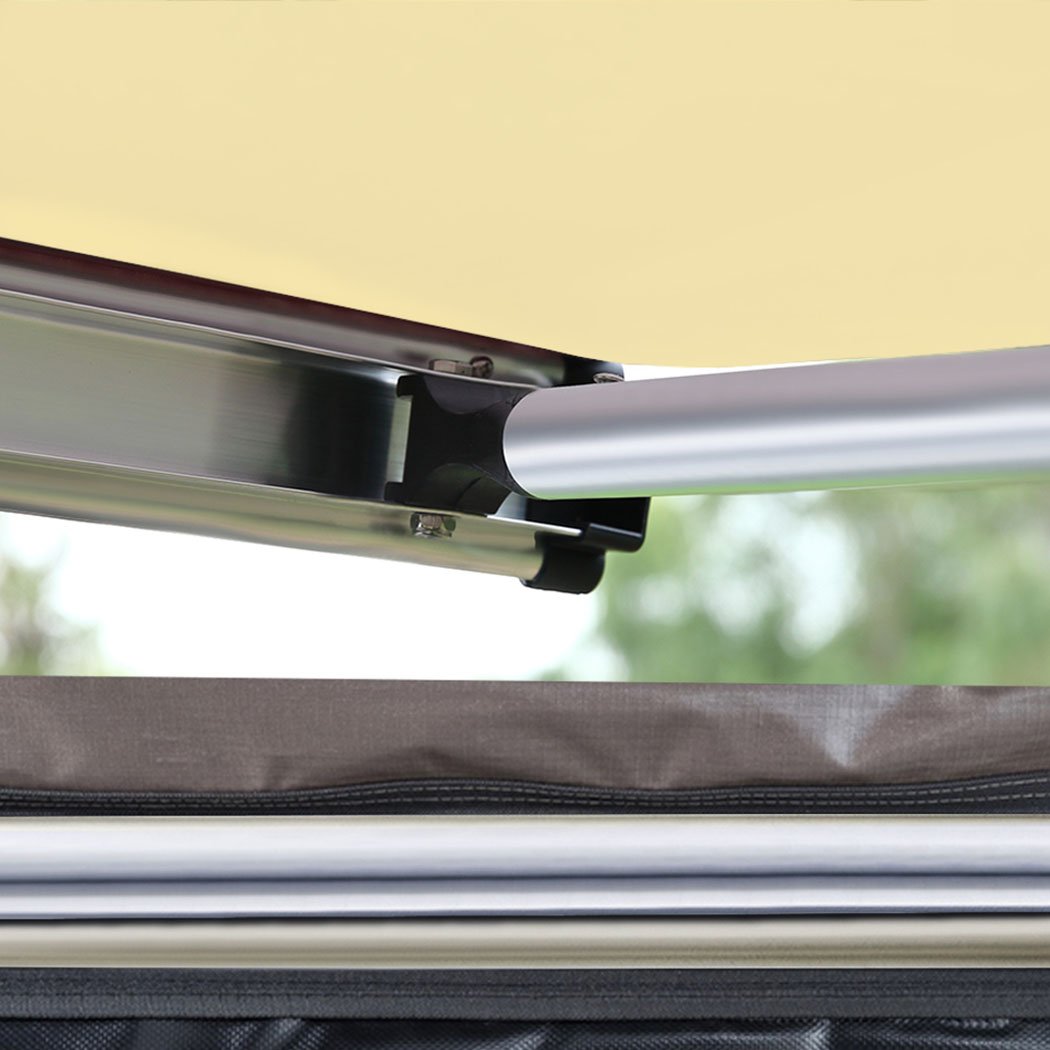 Mountview 2.5x3M Car Side Awning set up beside a vehicle, showcasing its waterproof 420D canvas and adjustable height features.