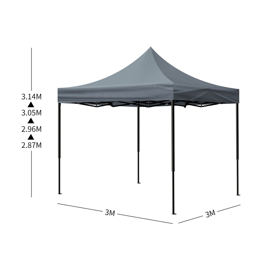 Mountview Gazebo Tent 3x3 with a sturdy steel frame and waterproof fabric, set up outdoors providing shade and protection.