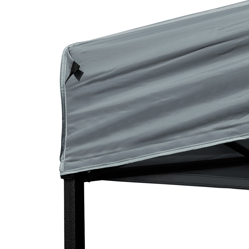 Mountview Gazebo Tent 3x3 with a sturdy steel frame and waterproof fabric, set up outdoors providing shade and protection.