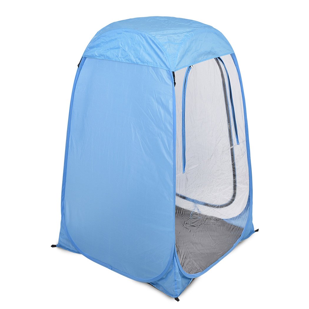 Mountview Pop Up Tent in blue color, showcasing its portable design and durable construction, ideal for camping and outdoor activities.