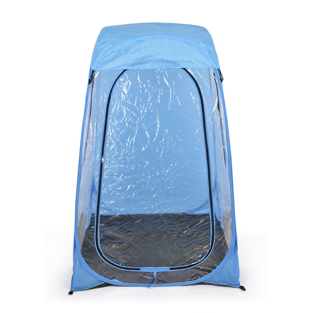 Mountview Pop Up Tent in blue color, showcasing its portable design and durable construction, ideal for camping and outdoor activities.