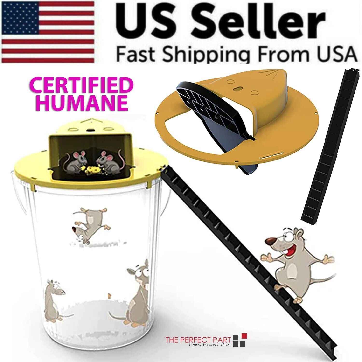 Mouse Rat Trap Flip & Slide designed for humane rodent capture, featuring a flip-top mechanism for easy use with a standard 5-gallon bucket.