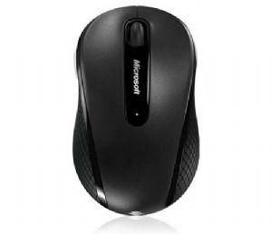 MS Wireless Mobile Mouse 4000 in blue with ergonomic design and USB nano transceiver.