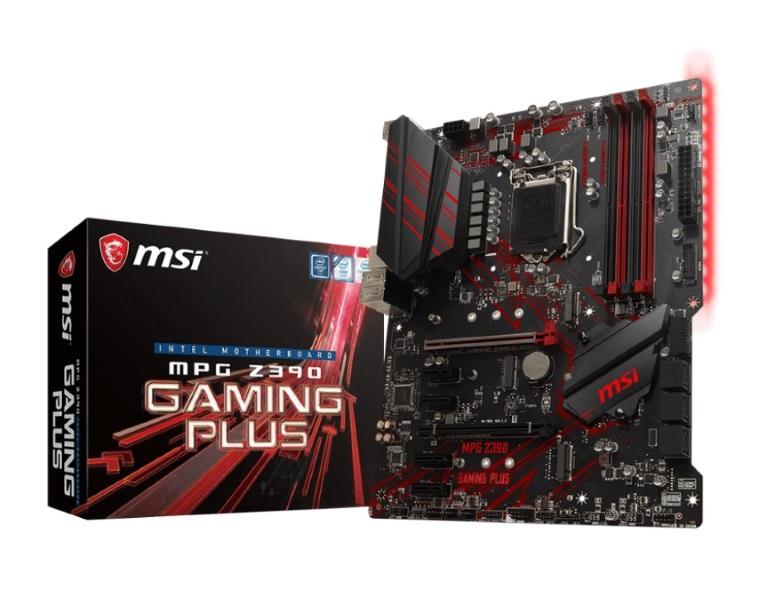 MSI MPG Z390 GAMING PLUS ATX Motherboard showcasing its sleek design and multiple connectivity options.