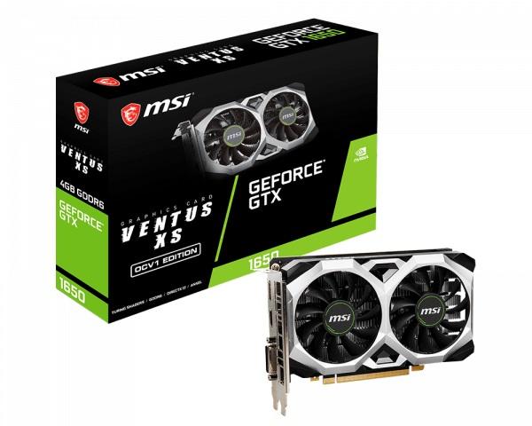 MSI nVidia GeForce GTX 1650 D6 VENTUS XS OCV1 graphics card with GDDR6 memory and multiple output ports.