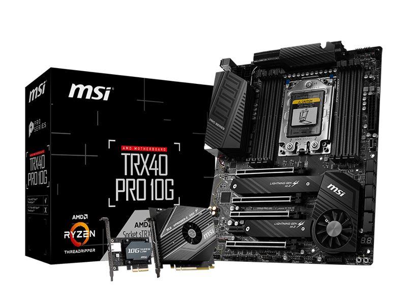 MSI TRX40 PRO 10G ATX motherboard showcasing its advanced features and connectivity options.