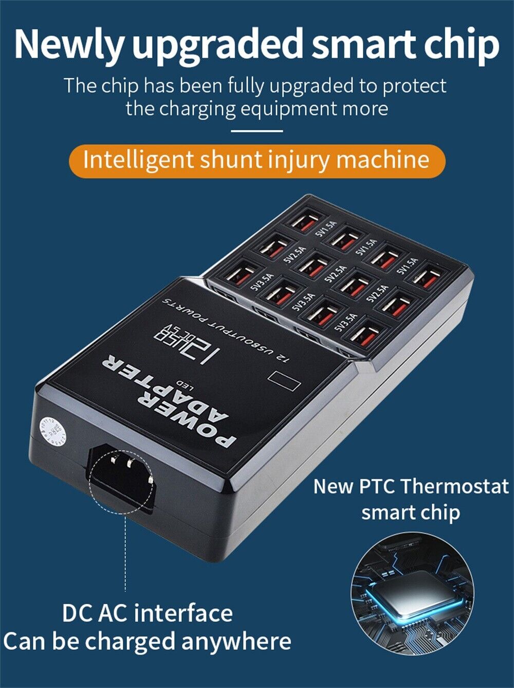 Multi 12 Port USB Charging Station Hub with multiple USB ports for charging various devices simultaneously.