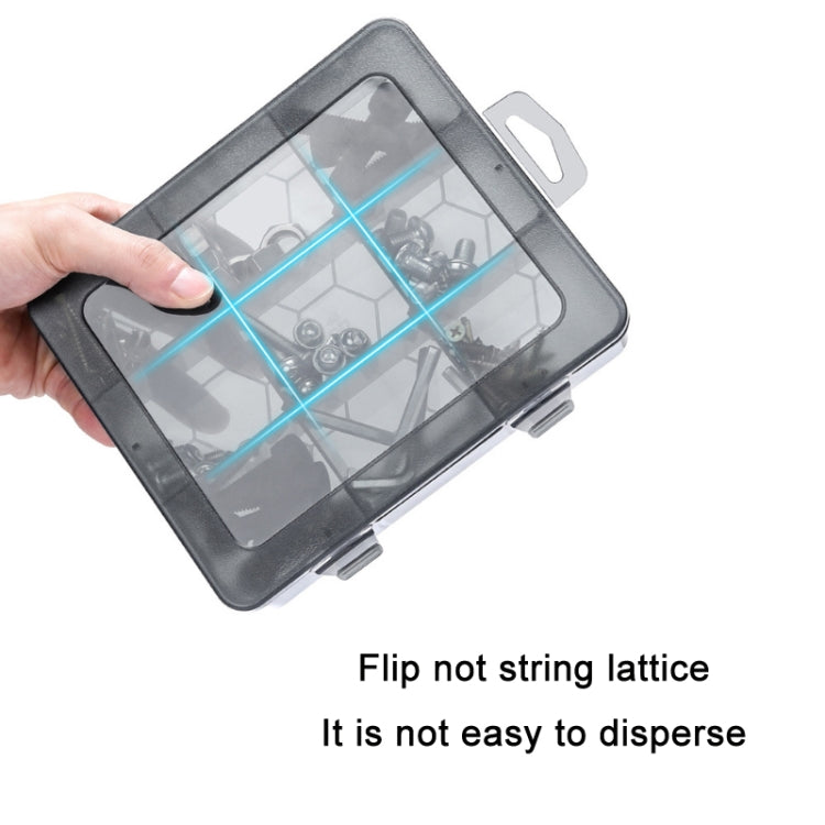 Multi-Compartment Sorted Electronic Parts Organiser with adjustable partitions and clear visibility, made from durable PP material.