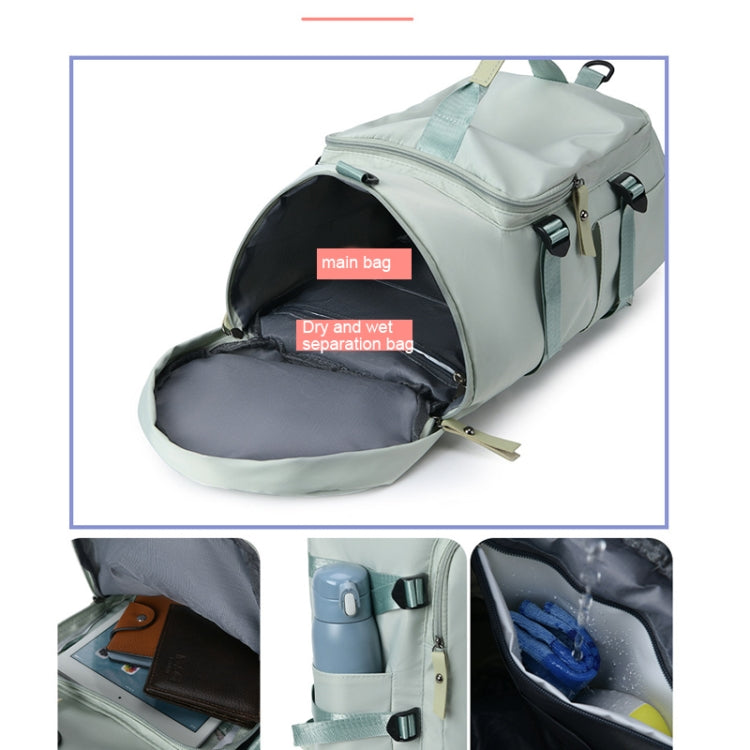 Multifunctional travel backpack with large capacity, featuring independent shoe compartment and water-repellent Oxford cloth material.