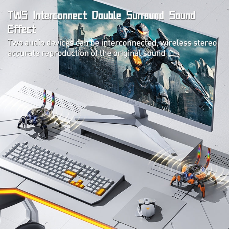 MY-301 Mechanical RGB Light TWS Wireless Bluetooth Speaker in vibrant orange color with RGB lighting effects.