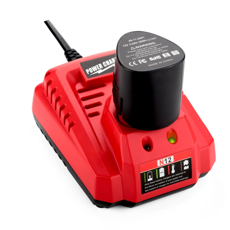 N12 Fast Charger for Milwaukee 10.8/12V Lithium Batteries with LED Indicator and Fireproof Material