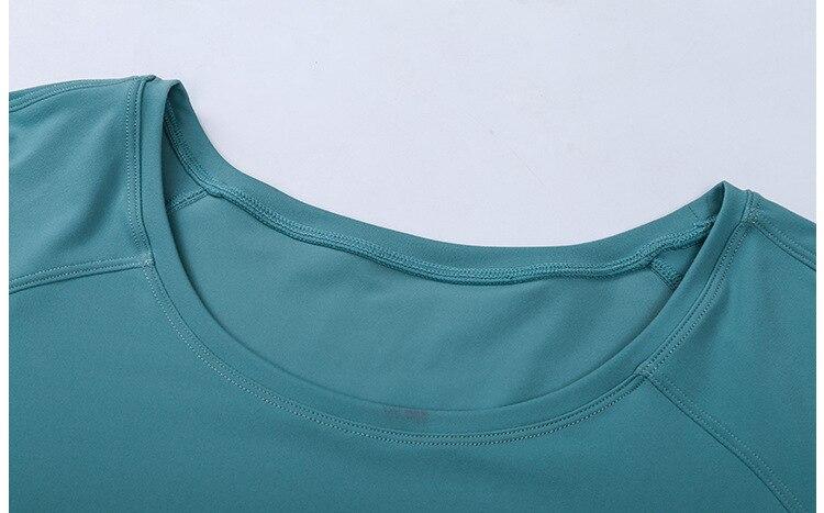 A woman wearing a lightweight, long-sleeved yoga shirt made from naked-feel fabric, ideal for workouts.