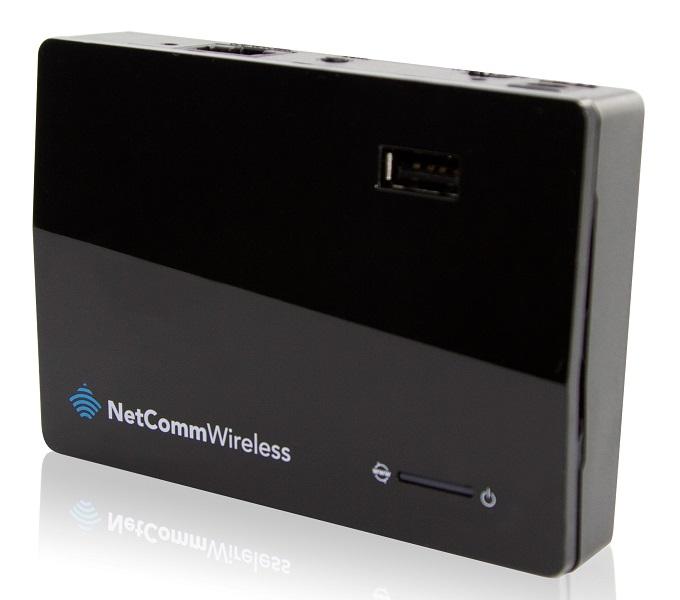 Netcomm 3G/4G AC Mobile Router with USB and Ethernet ports, compact design for portable internet access.