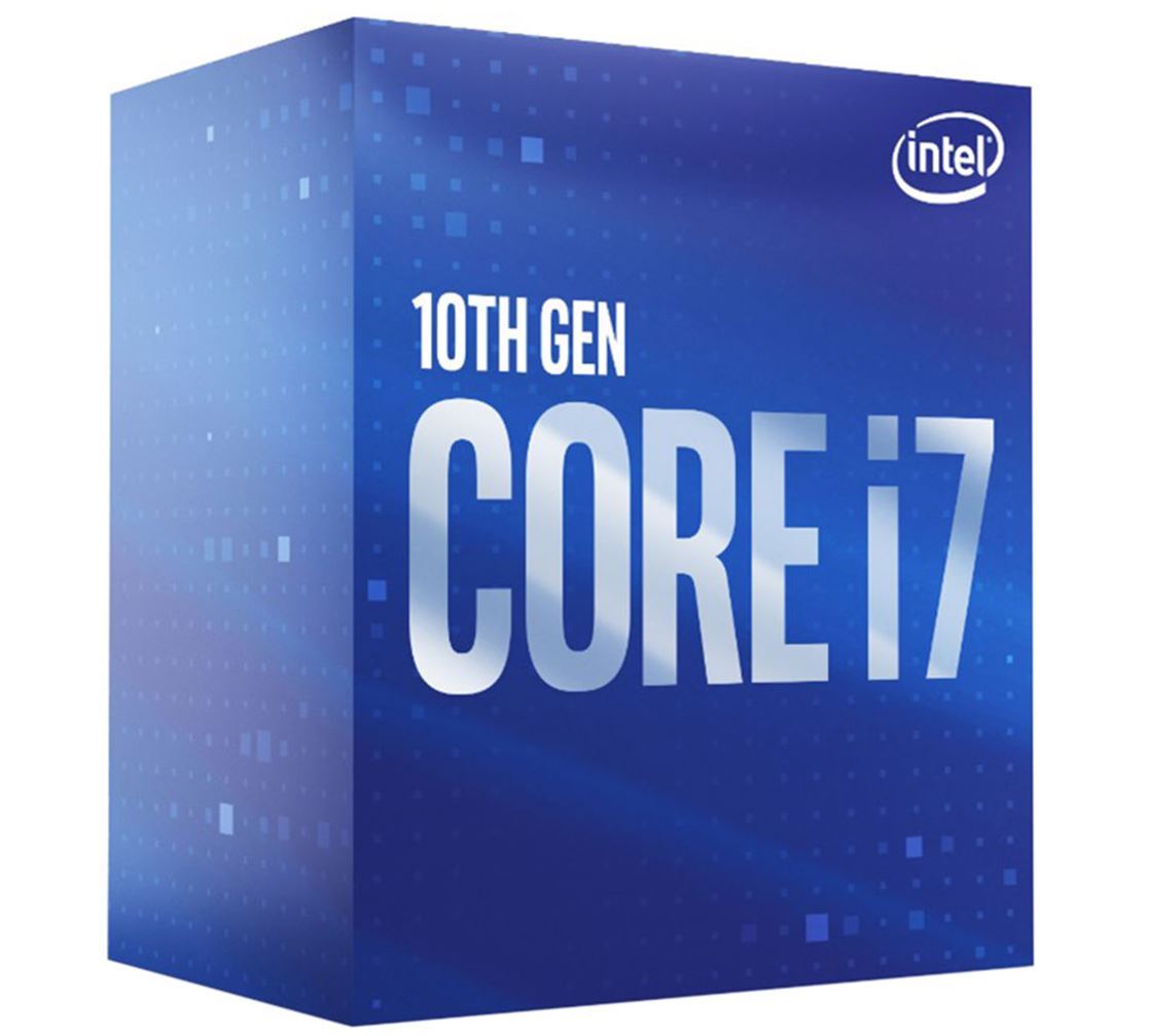 Intel Core i7-10700 CPU with 8 cores and 16 threads, showcasing its sleek design and LGA1200 socket compatibility.