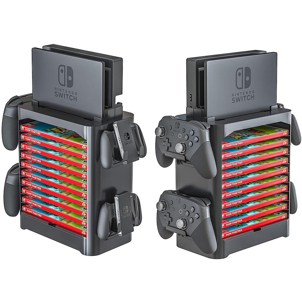 A stackable game disk rack designed for Nintendo Switch, featuring multiple tiers for organized storage of game disks.