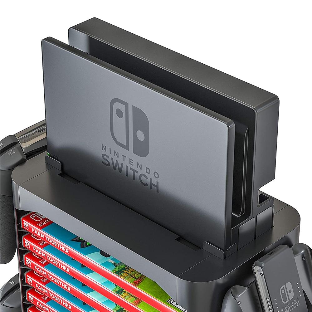 A stackable game disk rack designed for Nintendo Switch, featuring multiple tiers for organized storage of game disks.