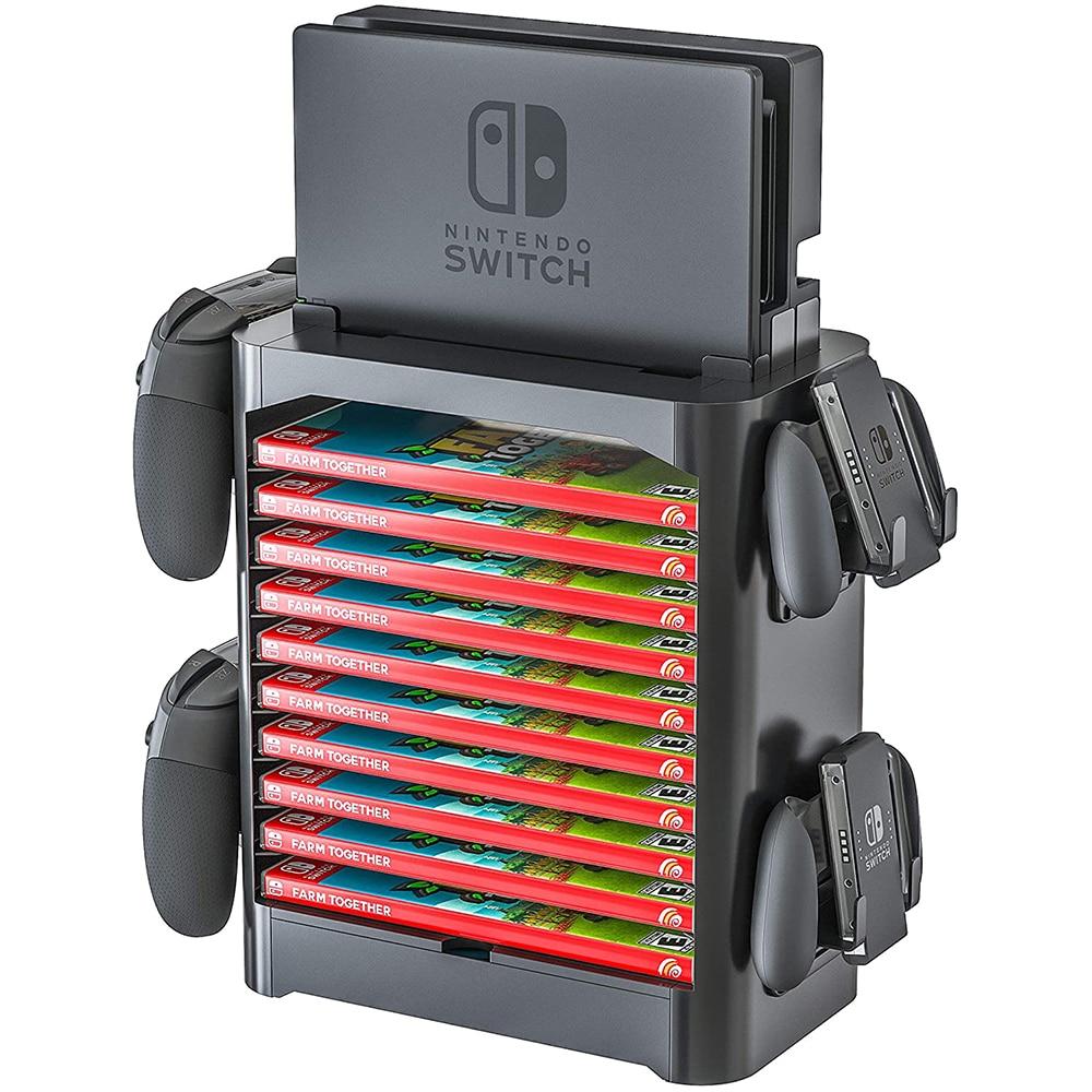 A stackable game disk rack designed for Nintendo Switch, featuring multiple tiers for organized storage of game disks.