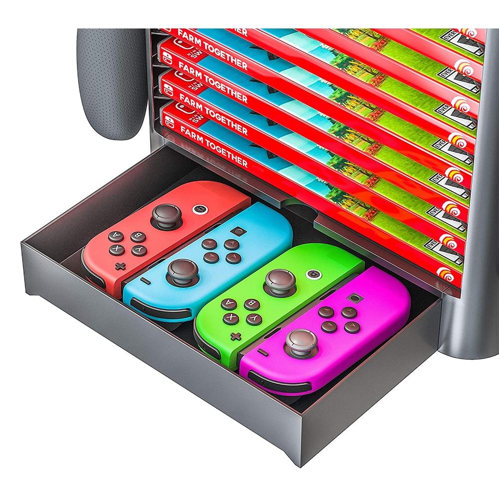 A stackable game disk rack designed for Nintendo Switch, featuring multiple tiers for organized storage of game disks.
