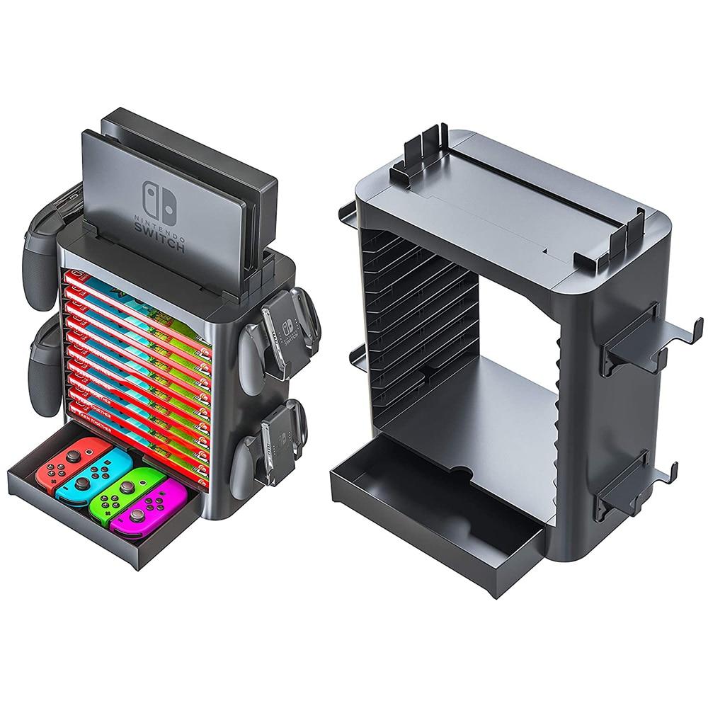A stackable game disk rack designed for Nintendo Switch, featuring multiple tiers for organized storage of game disks.