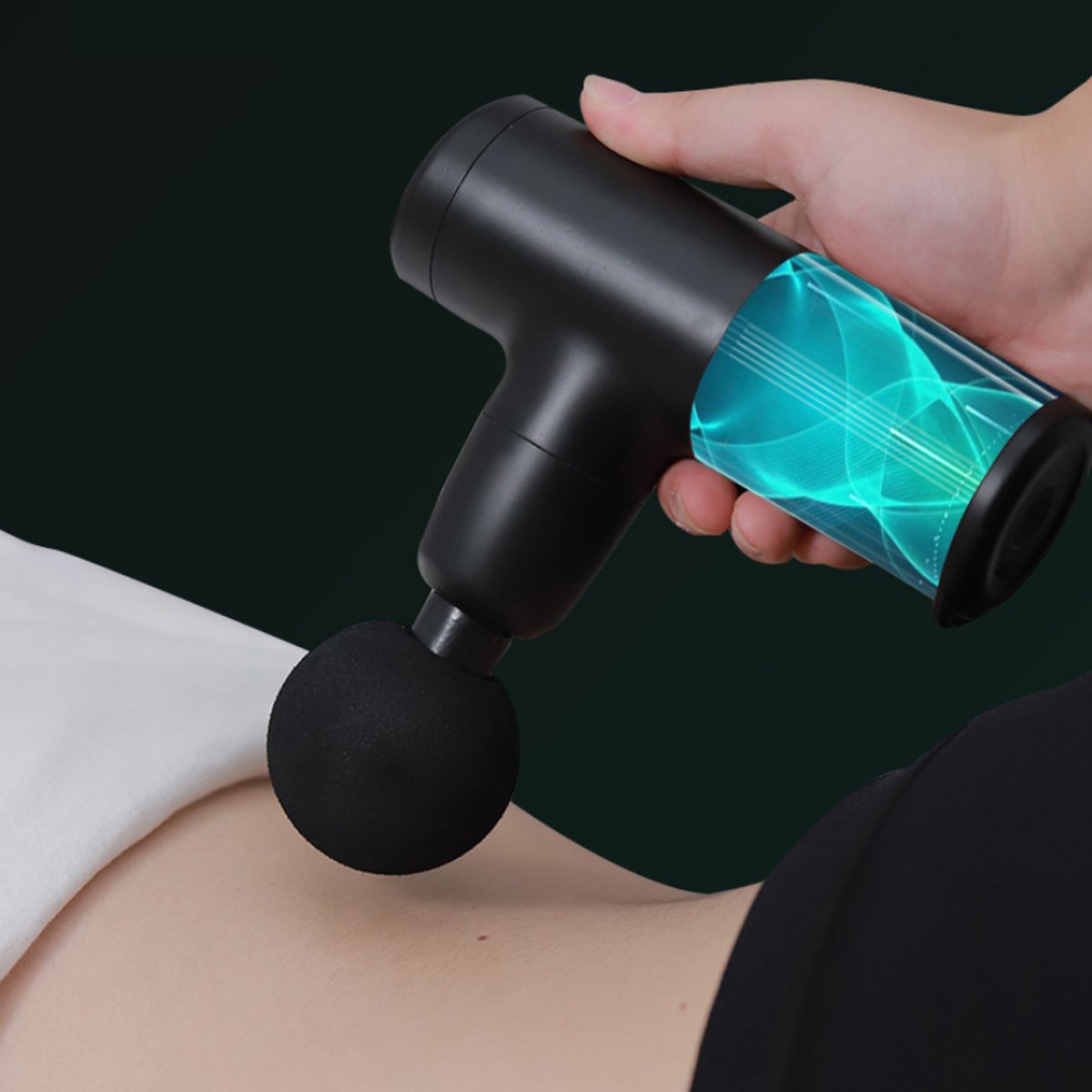 No More Sore Mini Massager and Muscle Toner in various colors, showcasing its compact design and interchangeable heads.
