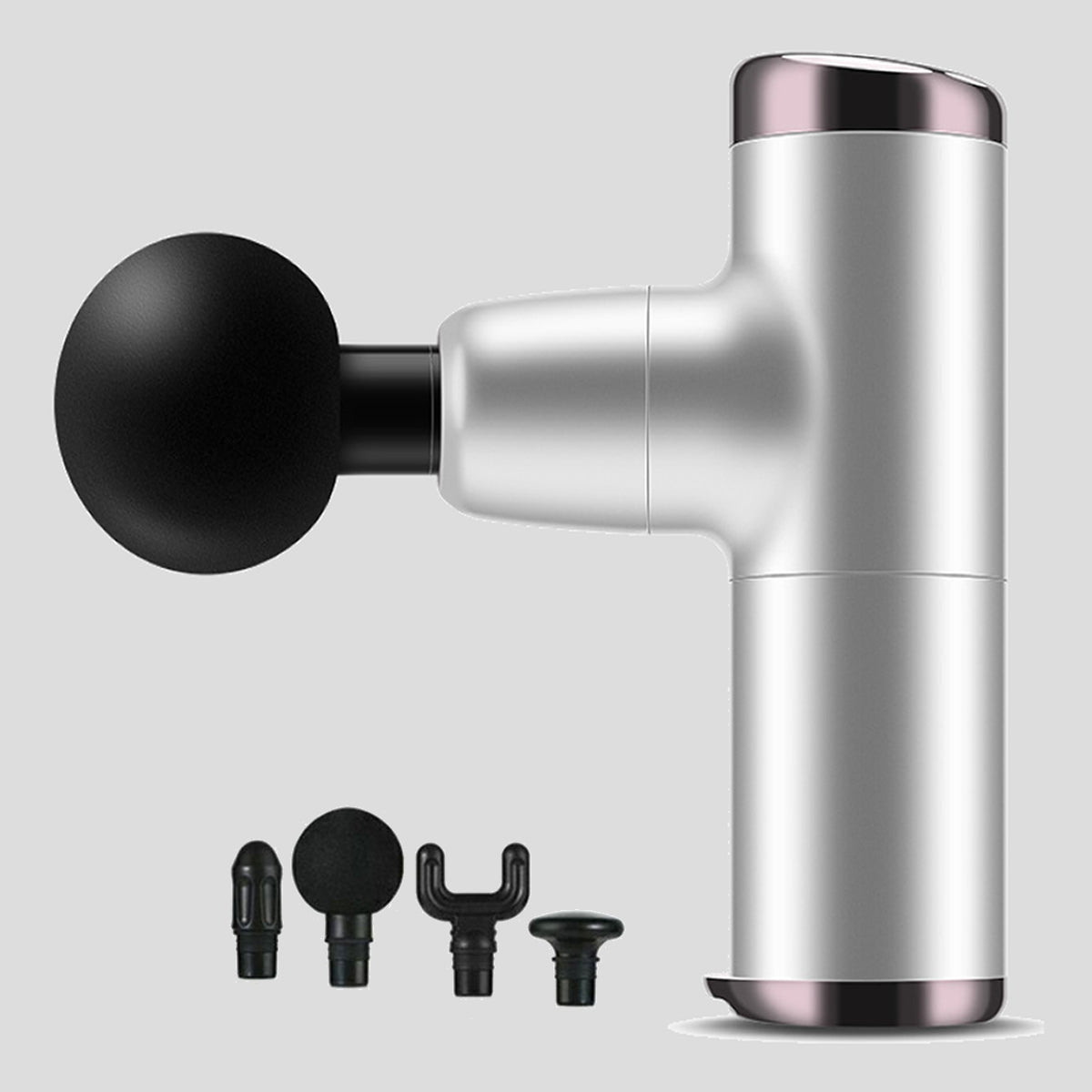 No More Sore Mini Massager and Muscle Toner in various colors, showcasing its compact design and interchangeable heads.