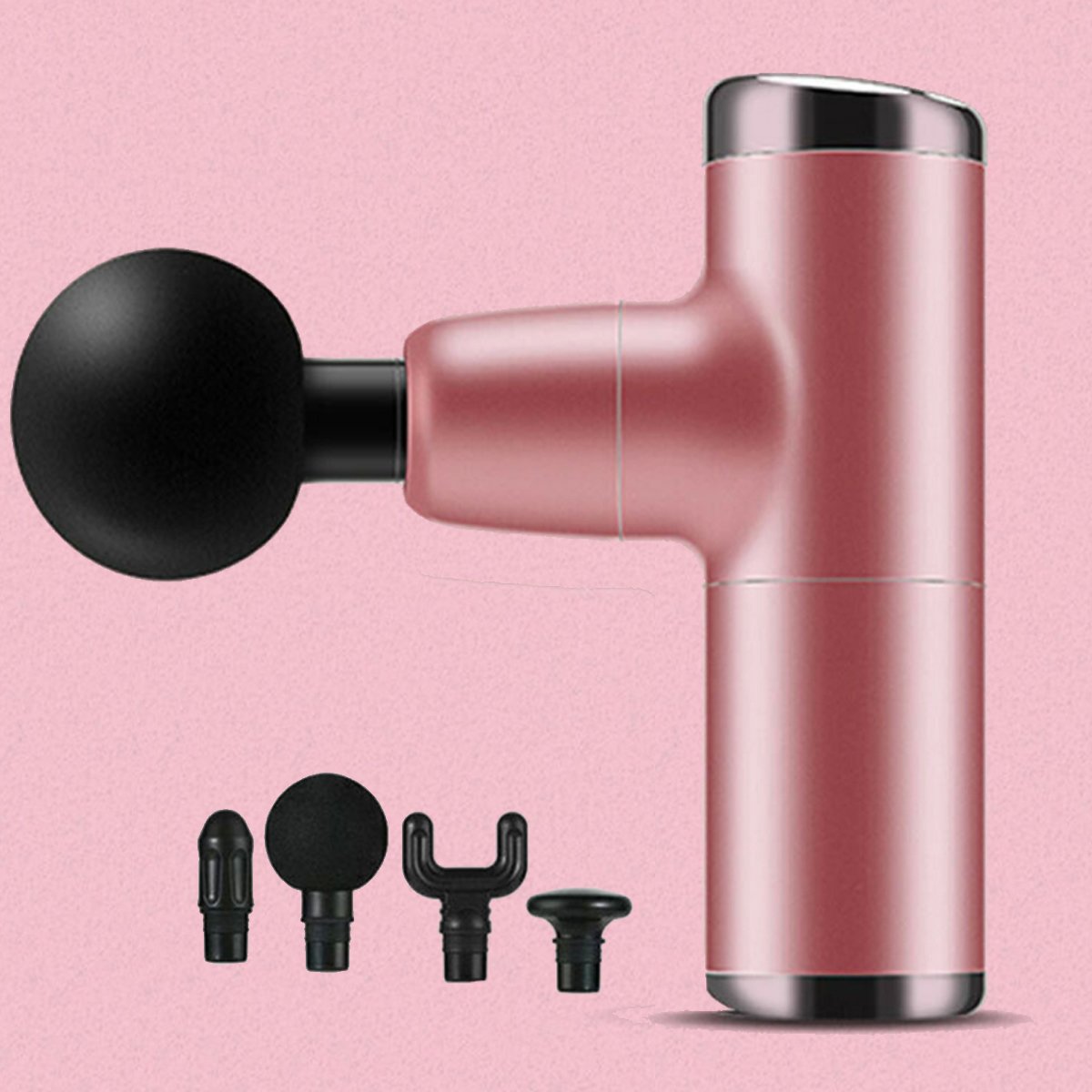 No More Sore Mini Massager and Muscle Toner in various colors, showcasing its compact design and interchangeable heads.